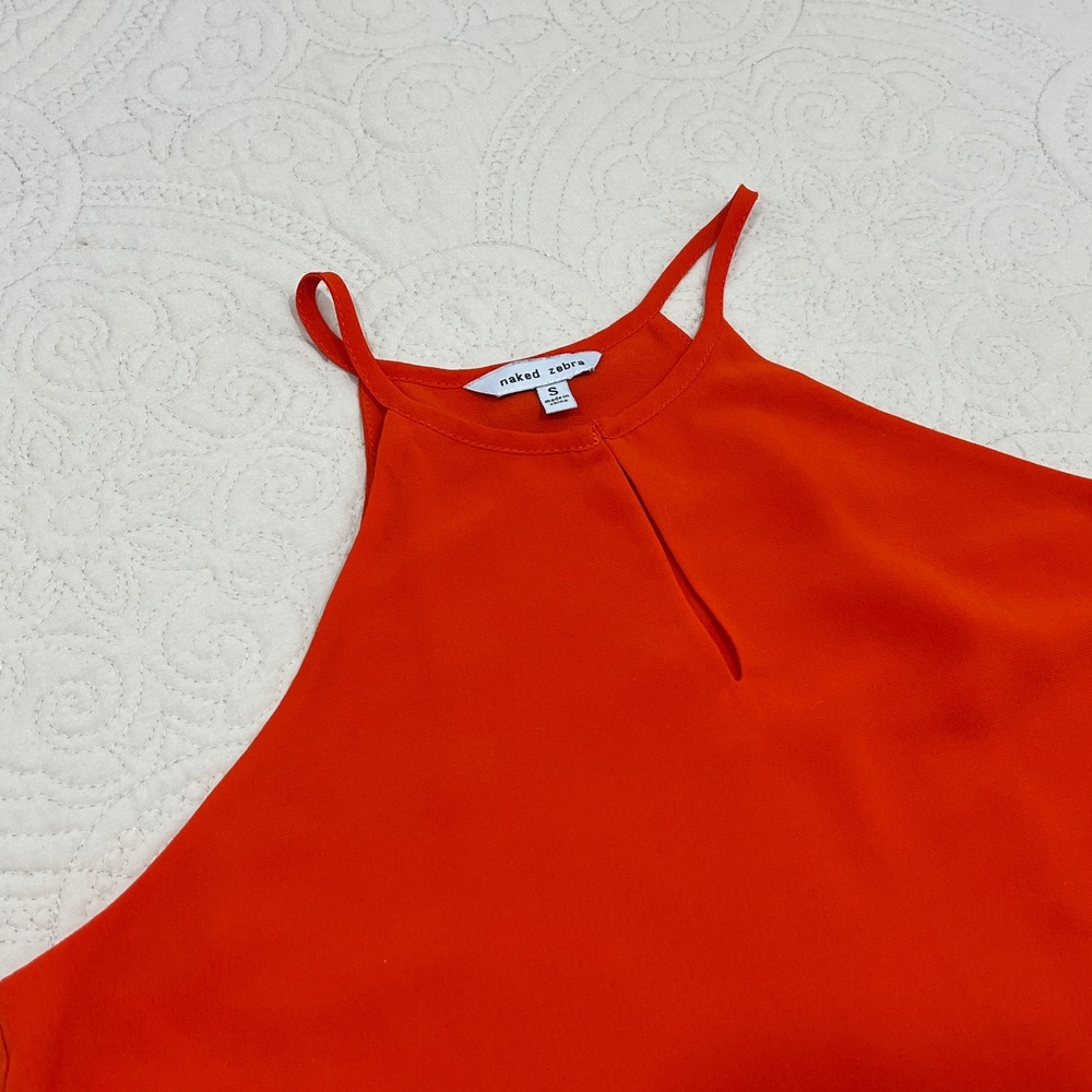 Naked Zebra Orange Halter Neck Tiered Layered Sleeveless Blouse Small